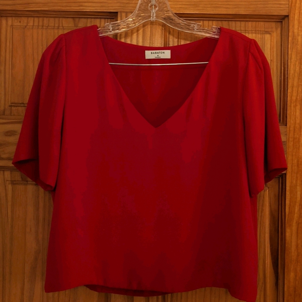 Babaton Silky Cropped Red Blouse Size M